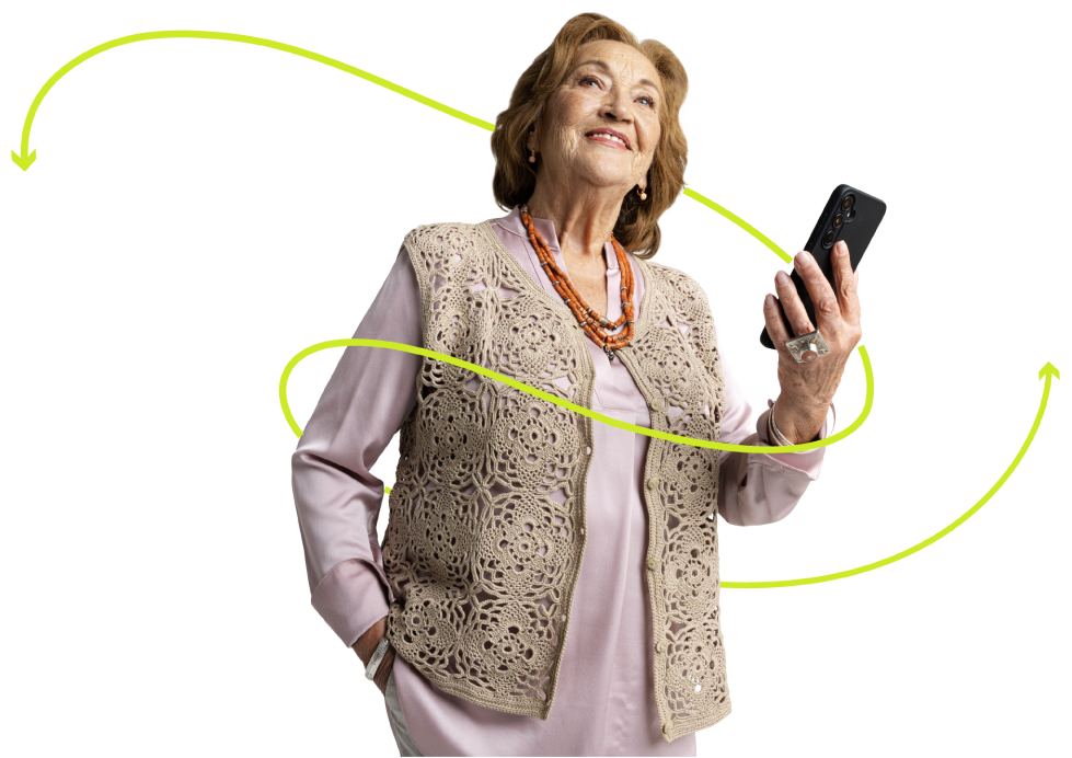 Vecmāmiņa ar telefonu